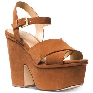 Michael Kors Divia Suede Platform Wedge Sandals Tan Beige Size 7 New